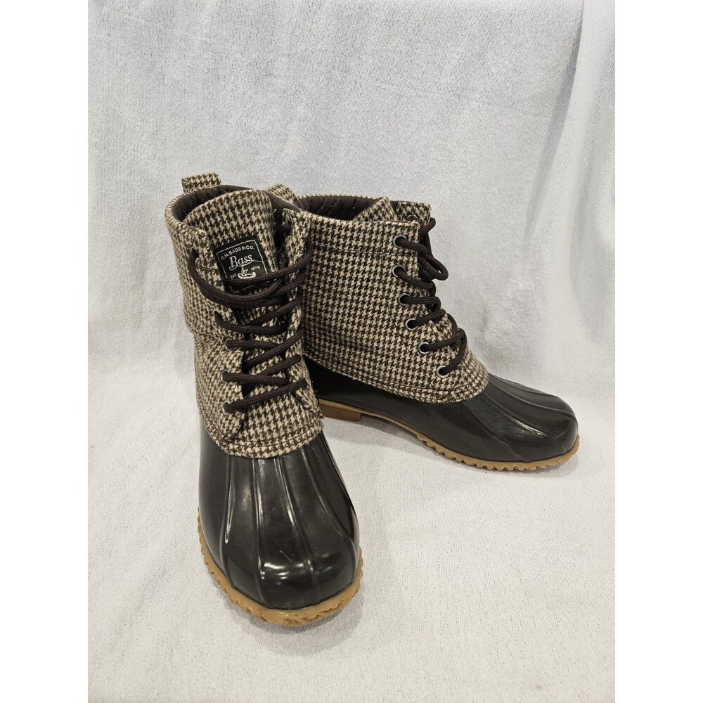 G. H. Bass & Co Women’s 6M Harlequin Duck Boots Houndstooth Rain Waterproof Lace